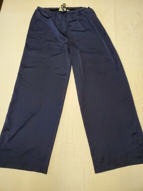 Exquise Wide Leg Pants Navy Blue Satin Silky Drawstring Elastic Waist Lounge